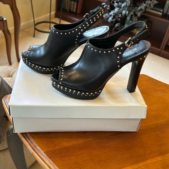 BCBGeneration Black Studded Peep-Toe Heels - Picture 5 of 5